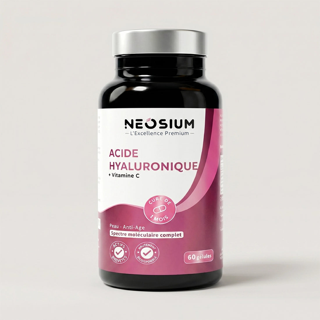 Acide Hyaluronique Neosium 60 gélules – Cure 1 mois, complément alimentaire beauté pour l'hydratation, l'élasticité et l'éclat de la peau | Neosium