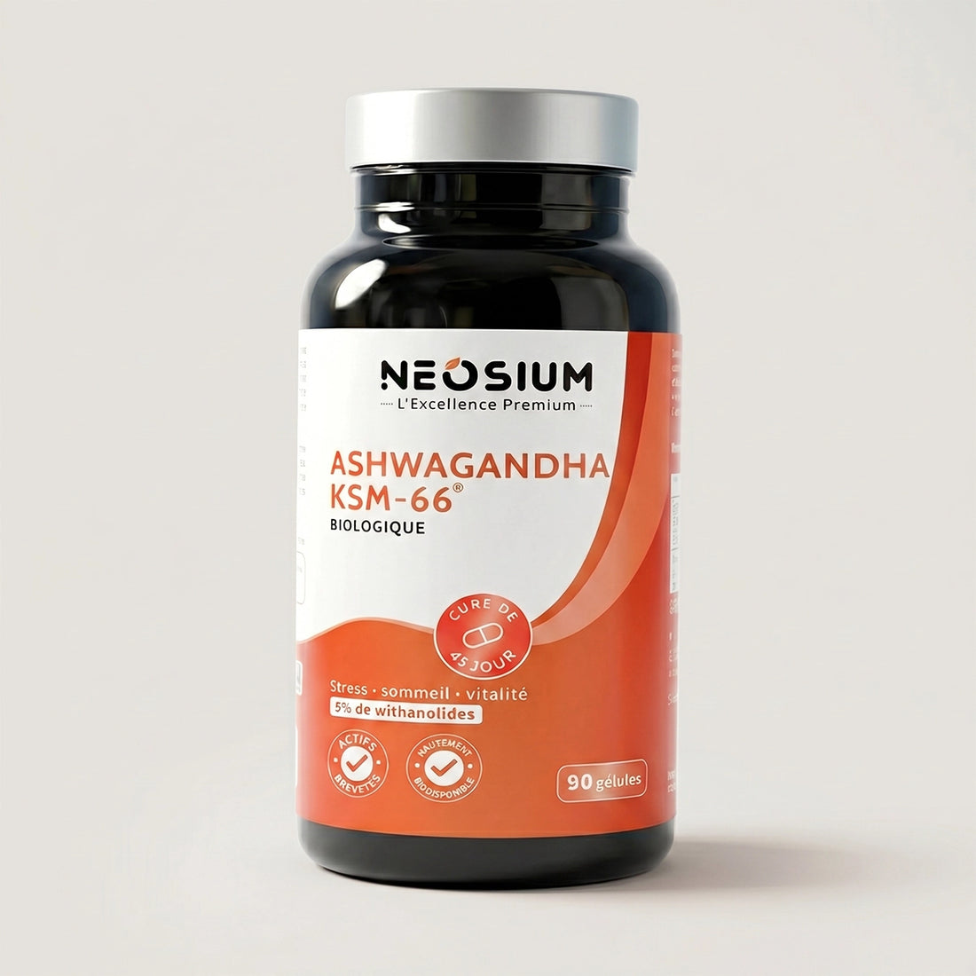 Ashwagandha Bio KSM-66® Neosium 90 gélules – complément alimentaire naturel pour réduire le stress, améliorer le sommeil et soutenir la vitalité | Neosium
