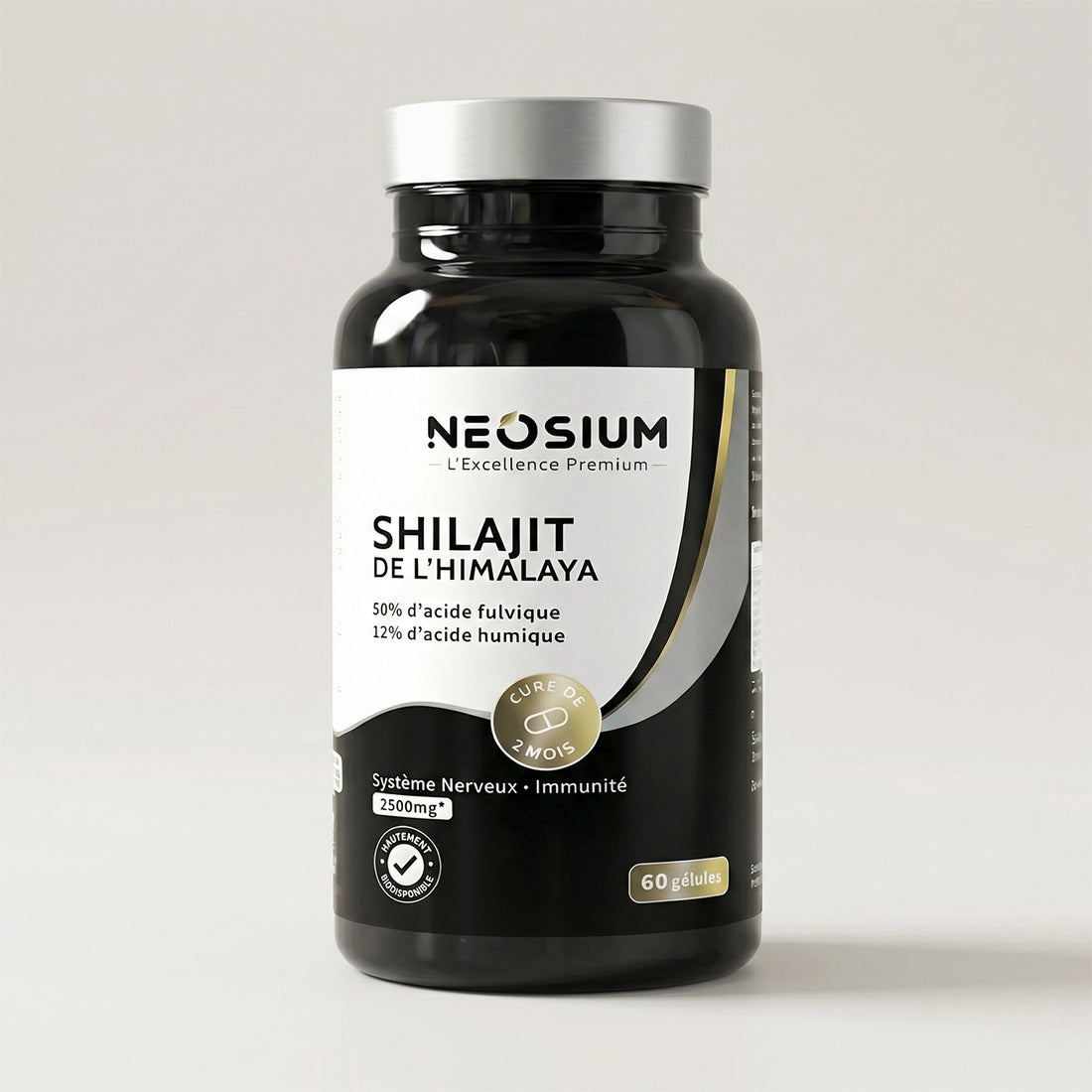Shilajit de l’Himalaya 60 gélules – complément alimentaire naturel riche en acide fulvique pour l’énergie et la vitalité quotidienne | Neosium FRANCE