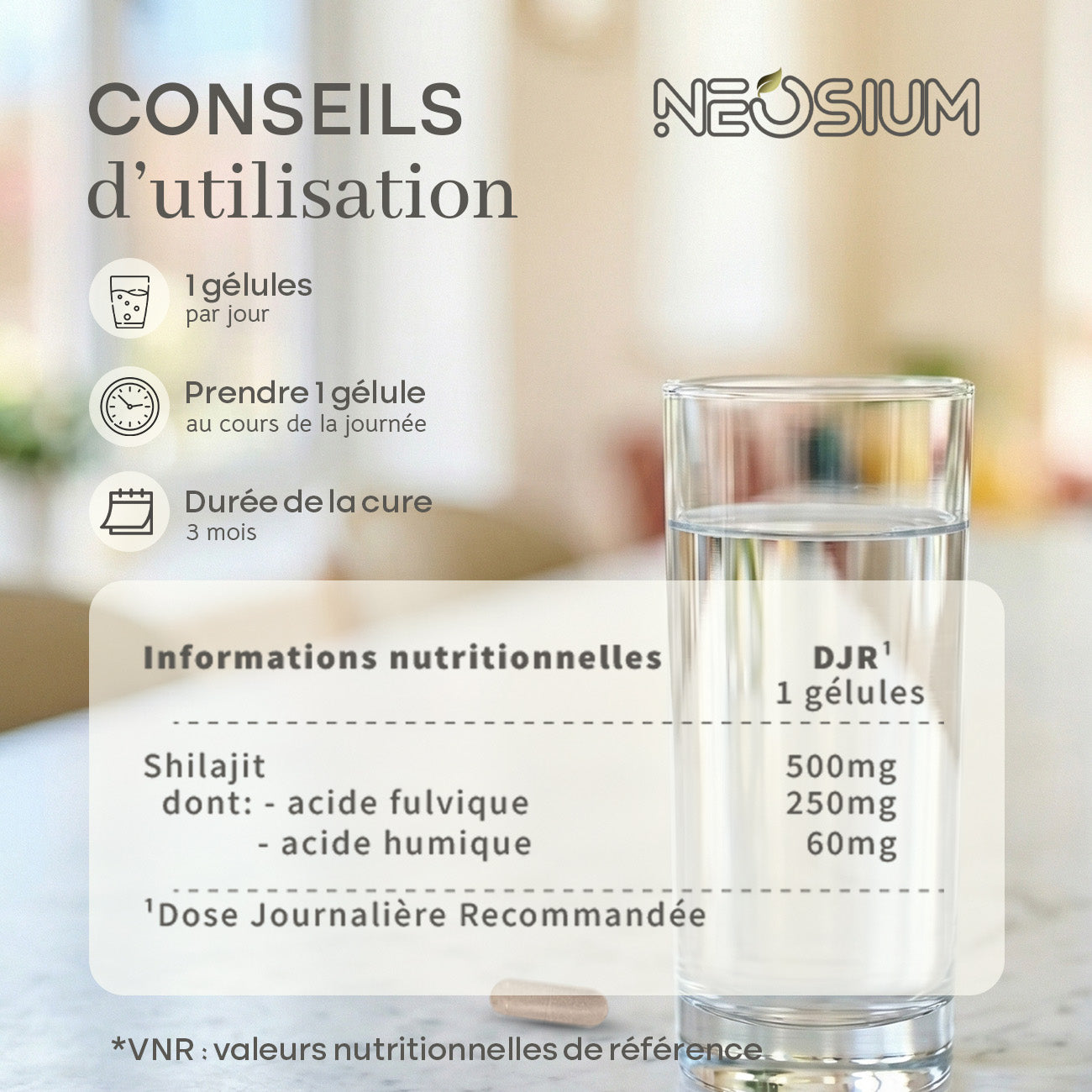 Shilajit de l'Himalaya Pur – 50% Acide Fulvique, 12% Acide Humique – 60 capsules NEOSIUM